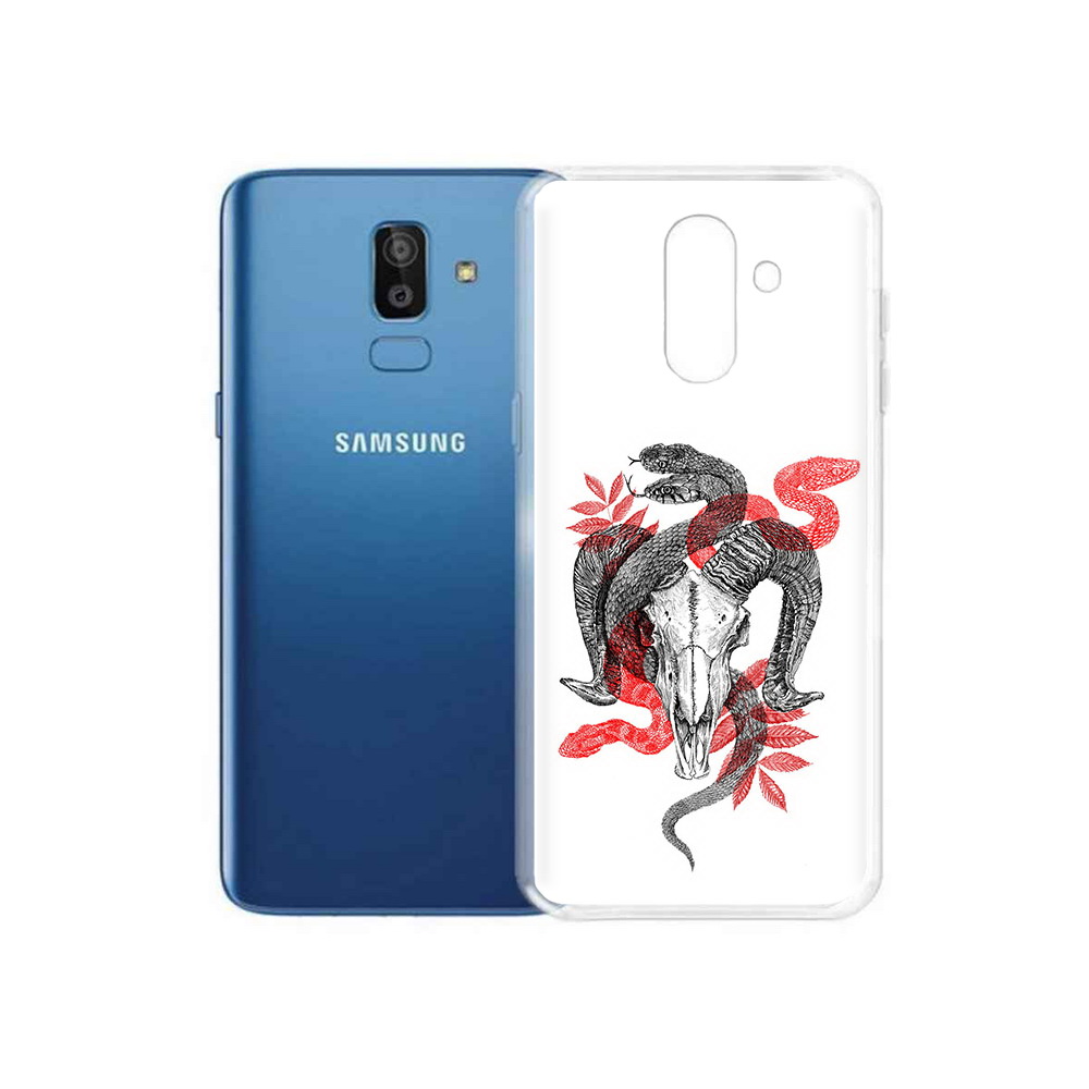 

Чехол MyPads Tocco для Samsung Galaxy J8 змея в черепе рисунок (PT226929.592.365), Прозрачный, Tocco