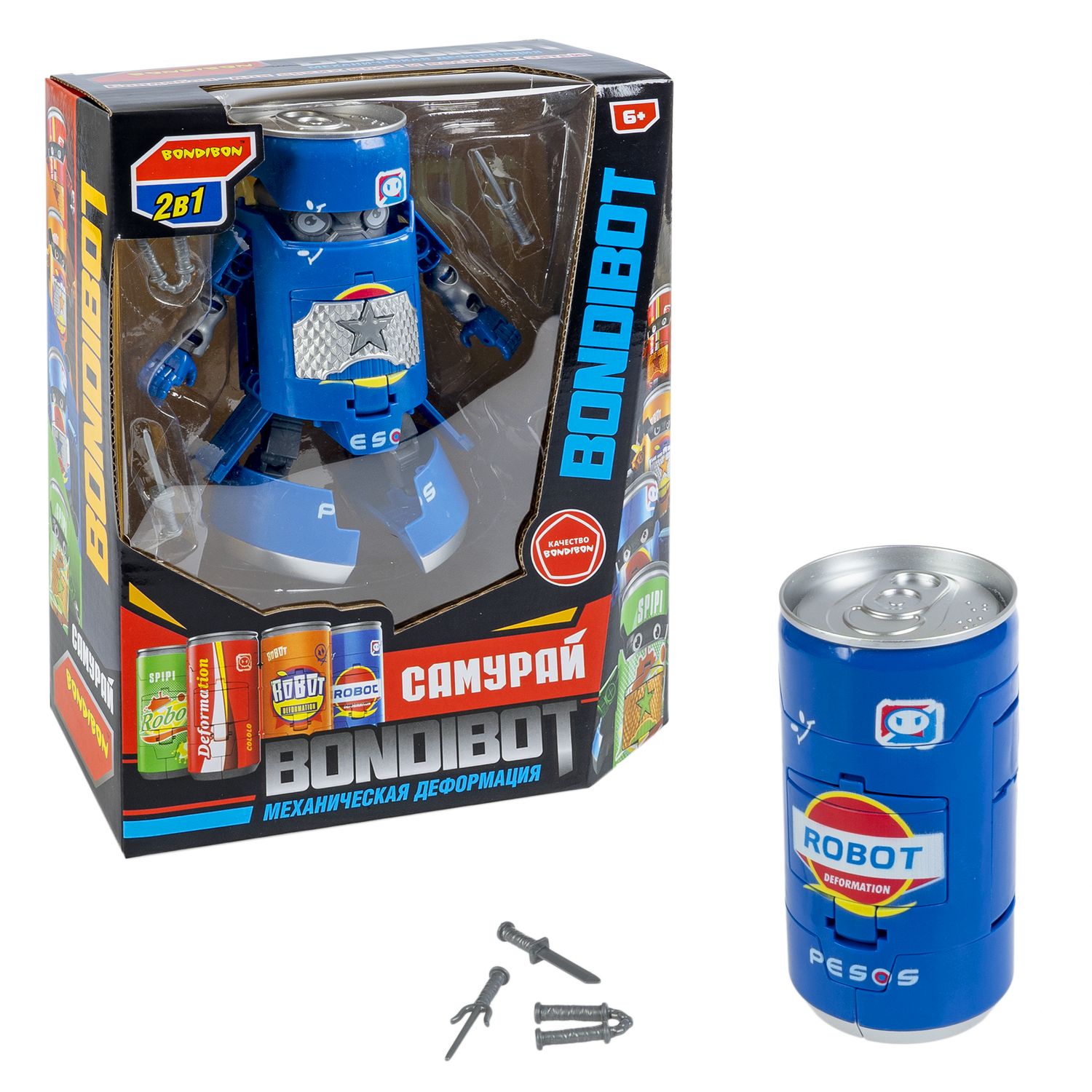 

Трансформер Bondibon банка-робот 2в1, Самурай BONDIBOT синий