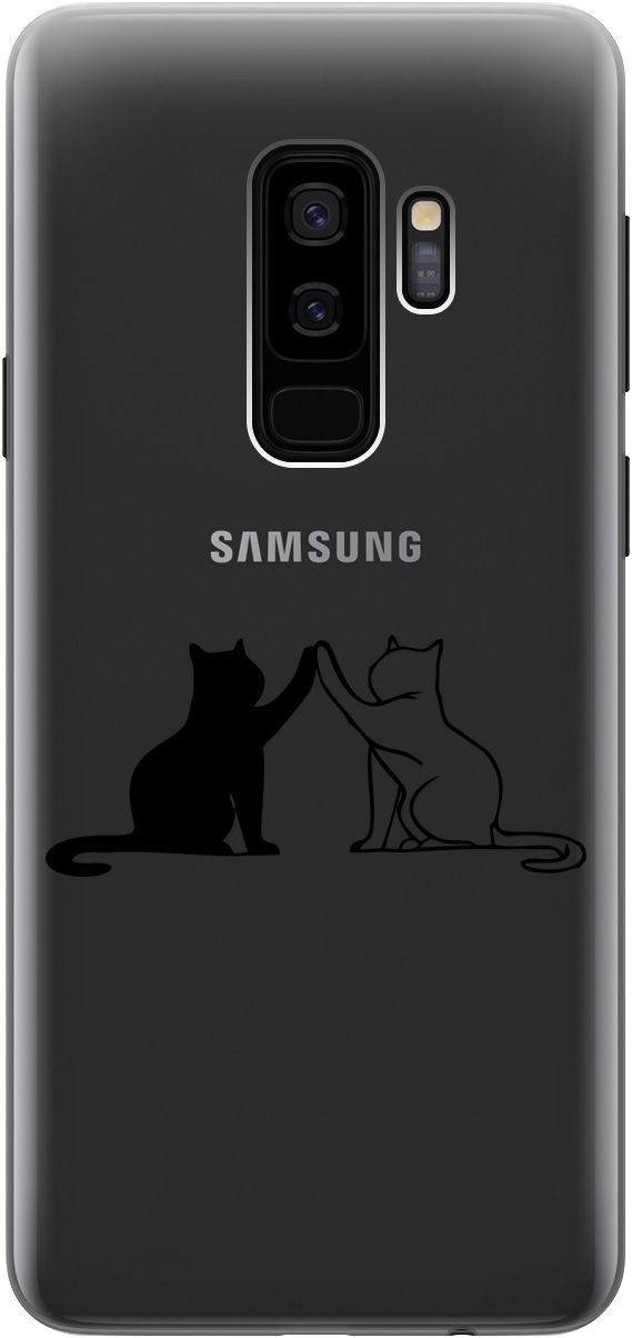 

Силиконовый чехол на Samsung Galaxy S9+ с 3D принтом "Cats" прозрачный, Прозрачный;черный, 5483