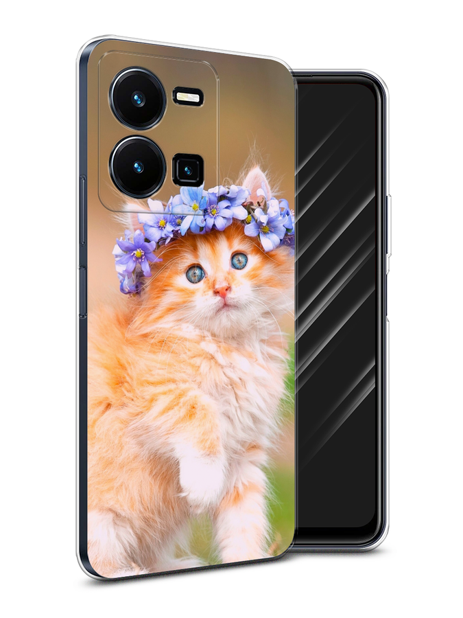 

Чехол Awog на Vivo Y35 4G / Виво Y35 4G "Рыжий кот в венке", Коричневый;синий