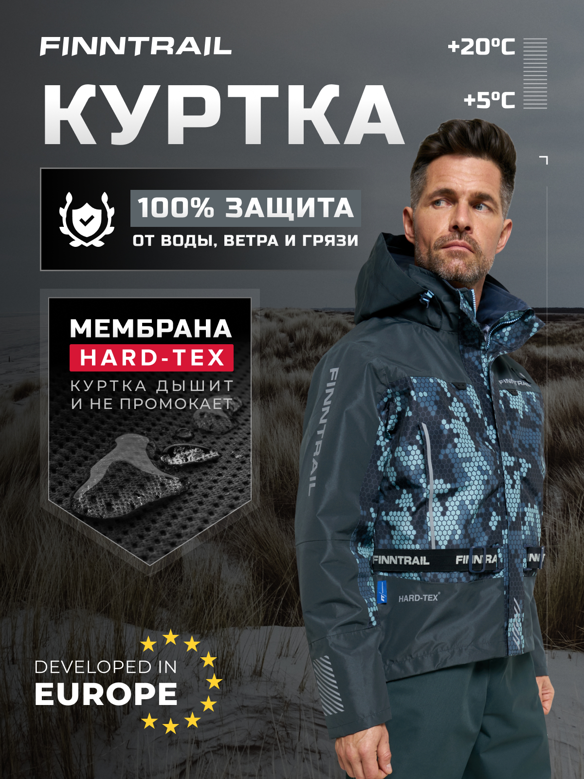 

Куртка мембранная мужская Finntrail Mudway, серая, XXL, Голубой;серый, Mudway