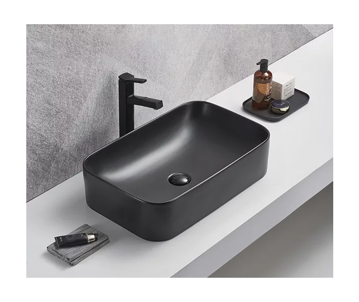 Накладная черная матовая раковина для ванной GiD Bm9599 прямоугольная керамическая