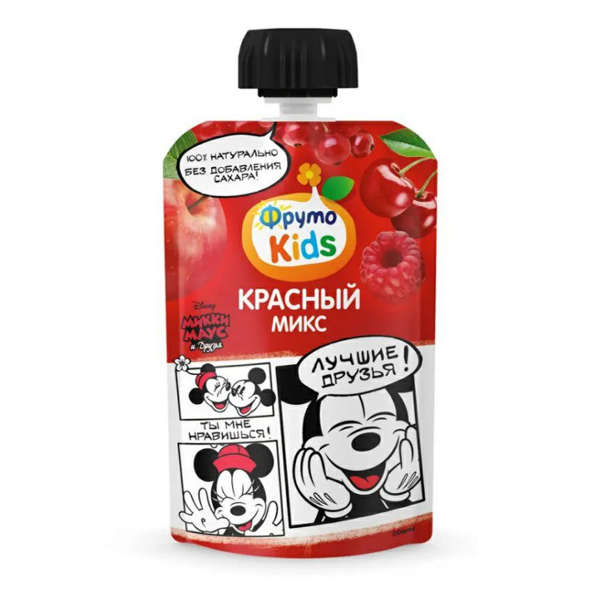 Пюре фруктовое ФрутоНяня ФрутоKids Красный микс (ябл.,череш.,мал.,кр.смор.) 90 г, 1 шт.