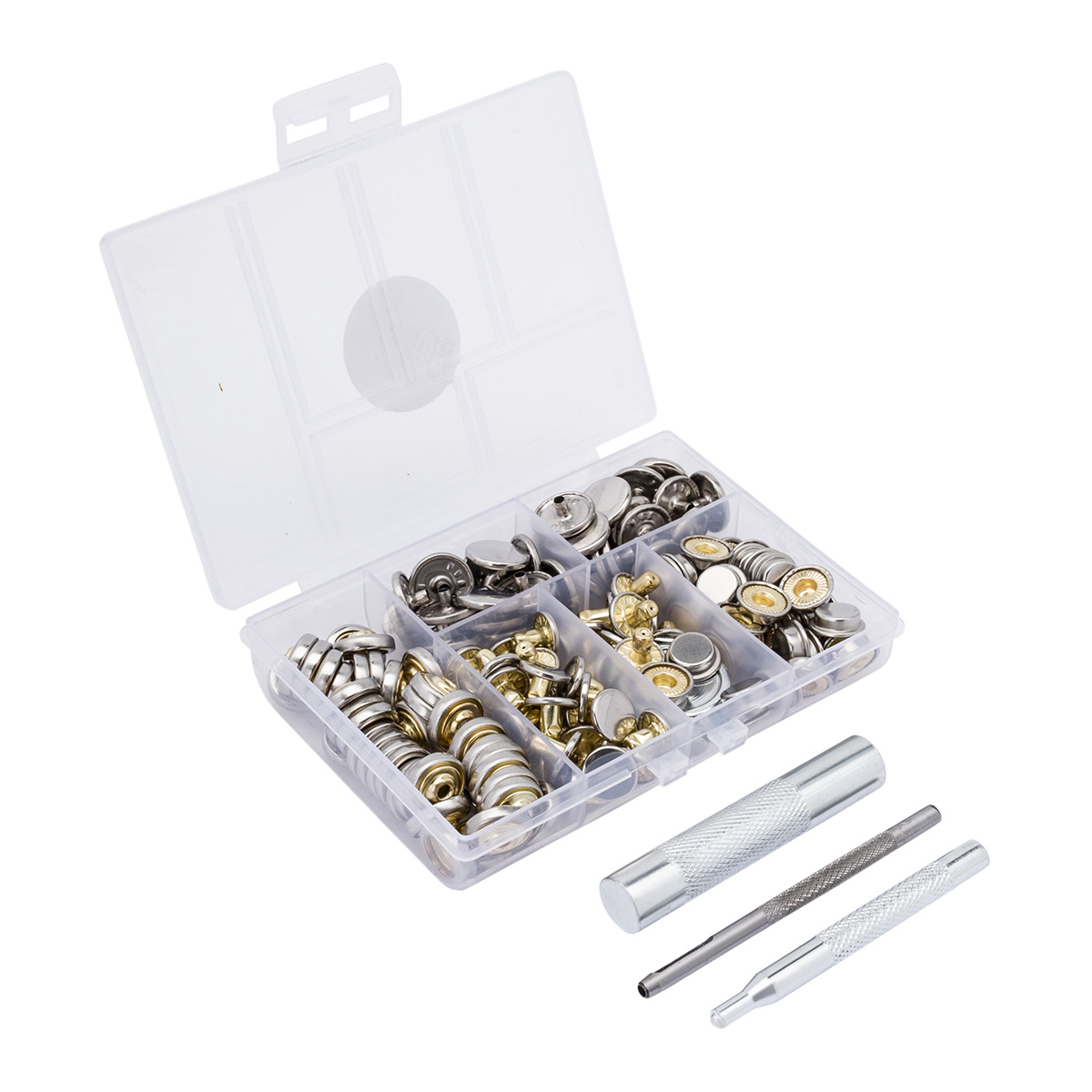 Кнопки Дельта d15мм 40шт с установщ в органайзере 1188123см серебряный 1239₽