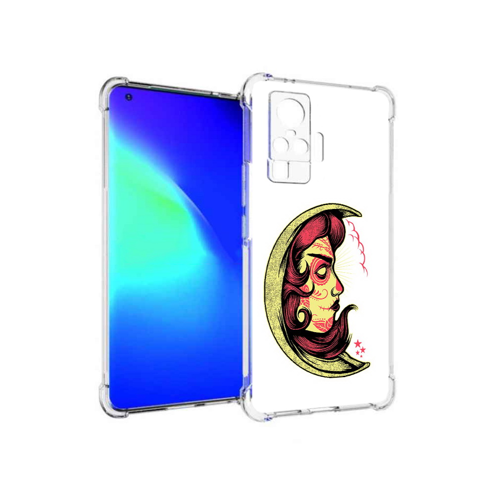 

Чехол MyPads Tocco для Vivo X50 Pro желтый полумесяц с лицом девушки (PT151209.405.346), Прозрачный, Tocco