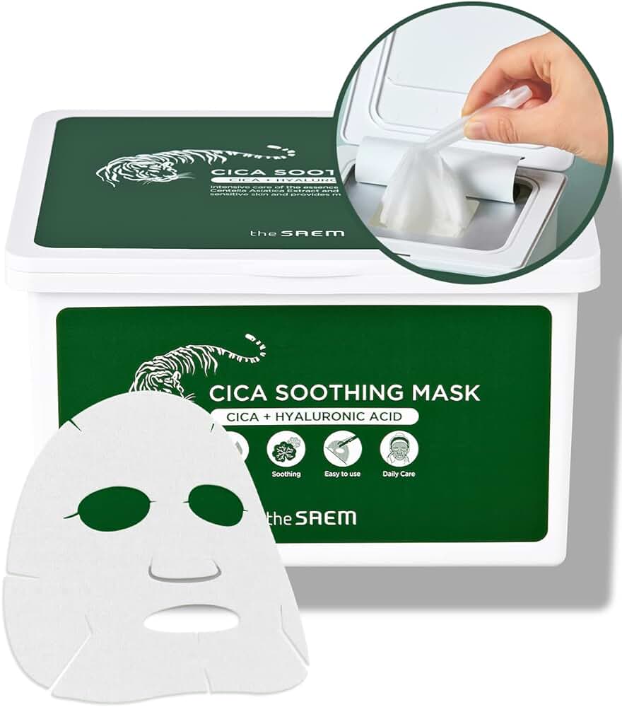 Набор успокаивающих тканевых масок The SAEM Cica Soothing Mask 30 шт диски хлопковые the saem в наборе artlif round cotton pad 80шт 2уп