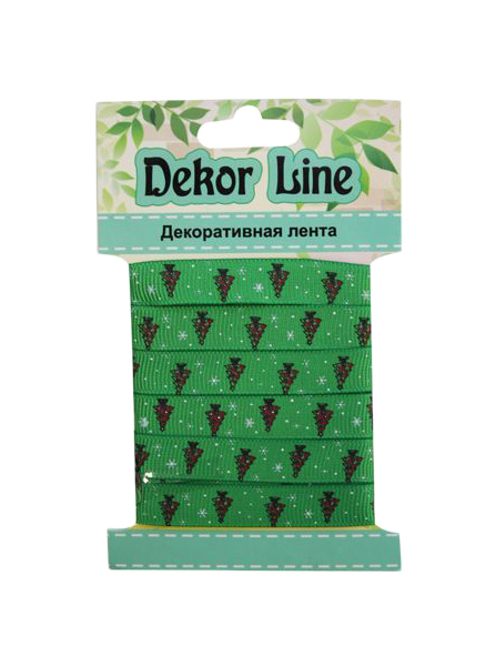 Лента репсовая 'Ёлки', 10мм*3м (зеленый)