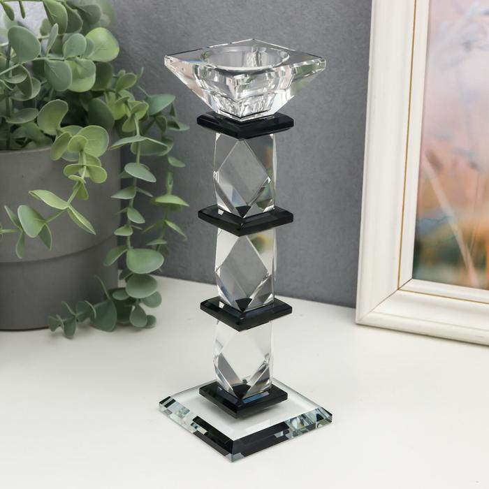 

Подсвечник стекло на 1 свечу "Три ромба" прозрачный с чёрным 21х7х7 см