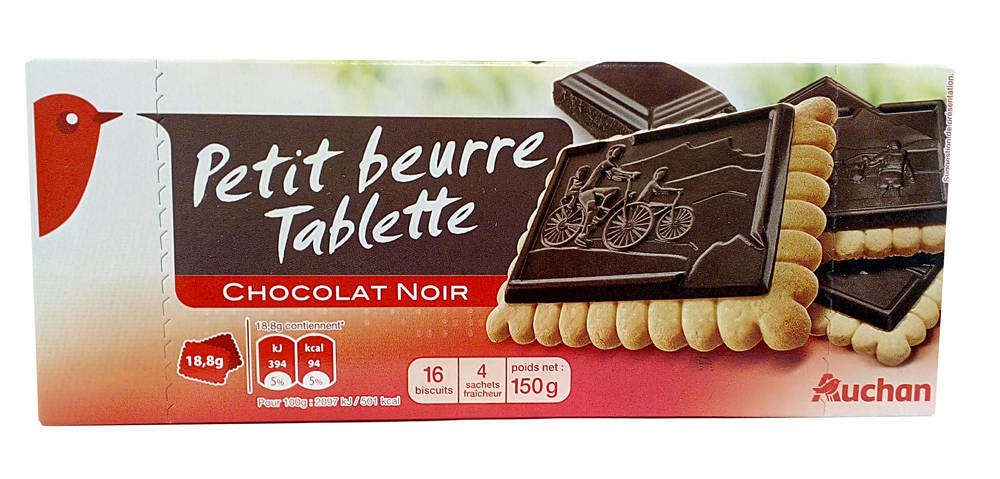 фото Печенье auchan petit beurre tablette песочное с темным шоколадом 150 г ашан