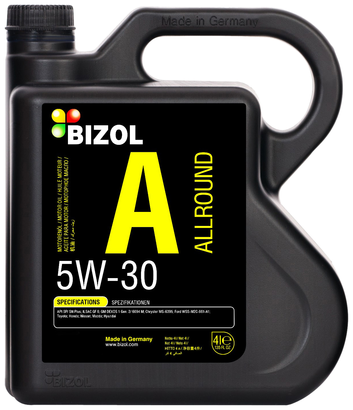 фото Bizol 81336 масло моторное 5w30 bizol 4л нс-синтетика allround api sp/sn plus ilsac gf-6a