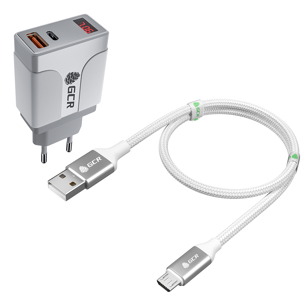 фото Сетевое зарядное устройство gcr gcr-tq-mj03 micro usb - usb 1xusb type-c, 1xusb 3 а белый