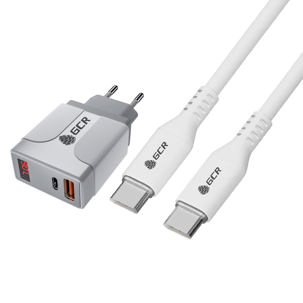 фото Сетевое зарядное устройство gcr gcr-tq-mj03 type-c - type-c 1xusb type-c, 1xusb 3 а белый