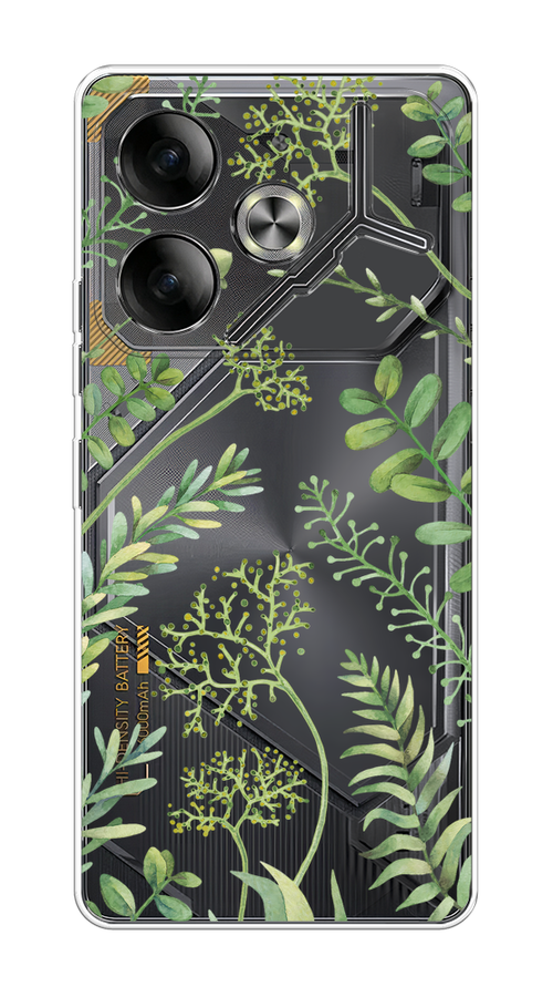 

Чехол на Tecno Pova 6 "Green Leaves", Зеленый;прозрачный, 305350-1