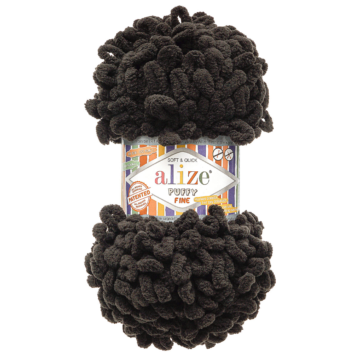 

Пряжа с готовыми петлями Alize Puffy Fine 100г 14,5м 1060 черно-серый 5 шт