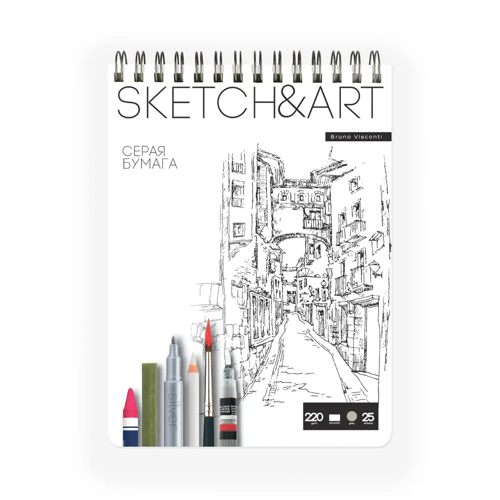 фото Скетчбук sketch&art 185х250мм 25л серый 220г на гребне д/скетч 1-25-563/01