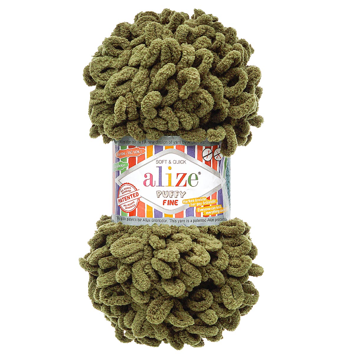 

Пряжа с готовыми петлями Alize Puffy Fine 100г 14,5м 273 оливковый 5 шт, Зеленый
