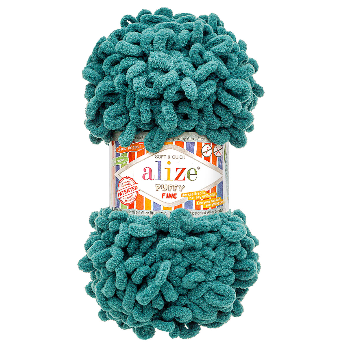 

Пряжа с готовыми петлями Alize Puffy Fine 100г 14,5м 330 морская волна 5 шт, Синий