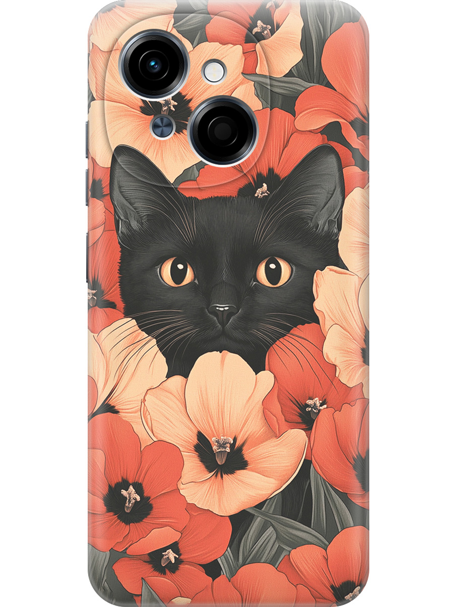 

Силиконовый чехол на Tecno Spark Go 1/Pop 9 с принтом "Котик в маках", Прозрачный;красный;черный, 786716912