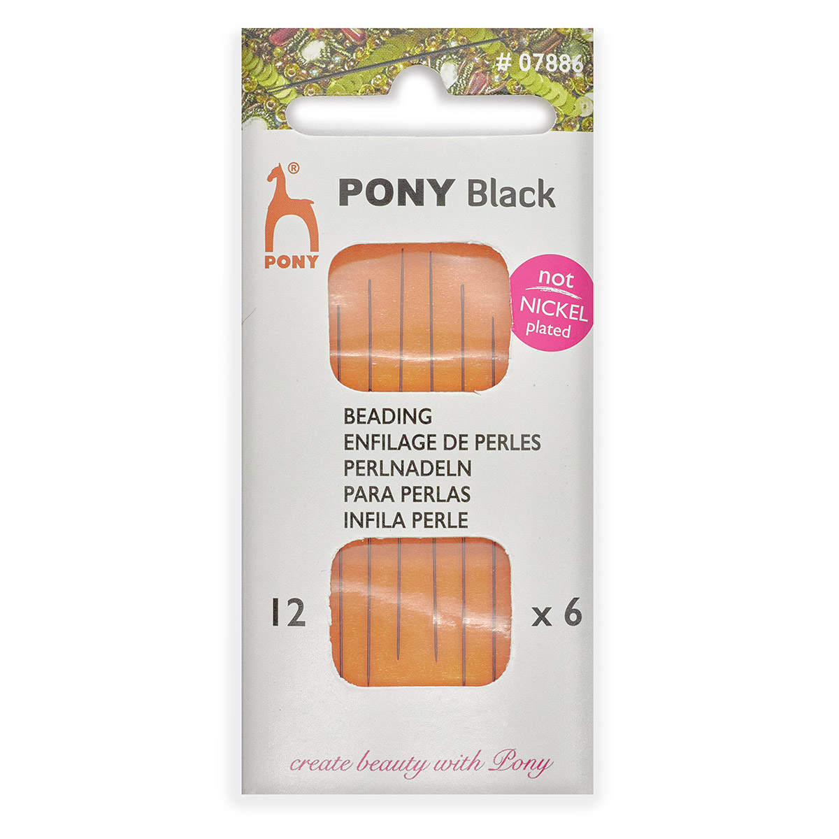 

Иглы для бисера № 12, ручные, PONY Beading BLACK, 07886, 6 шт