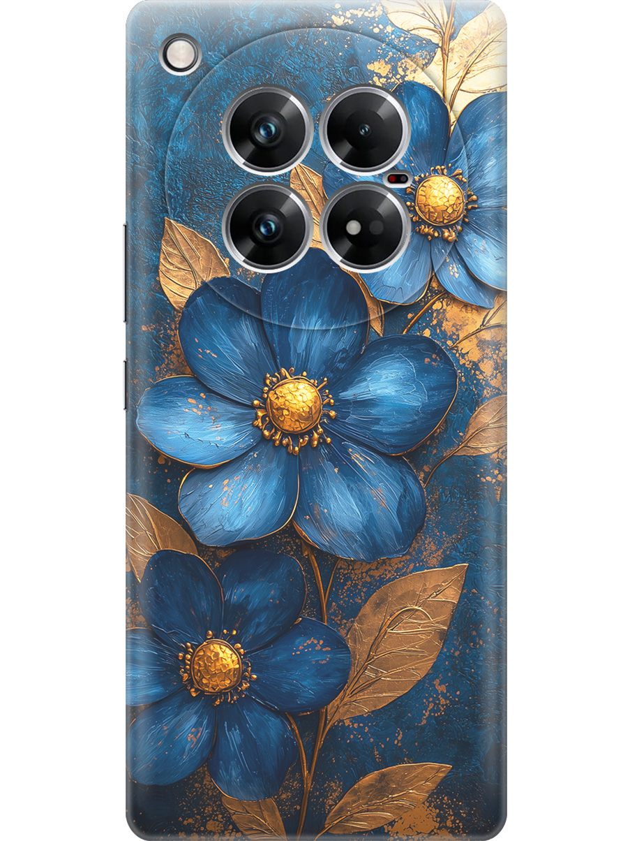

Силиконовый чехол на Infinix Zero 40 5G с принтом "Синие цветы, золотые листья", Прозрачный;золотистый;синий, 786721123