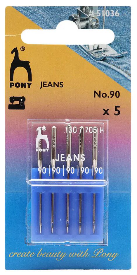 51036 Иглы машинные для джинсовой ткани № 90, 5 шт Pony