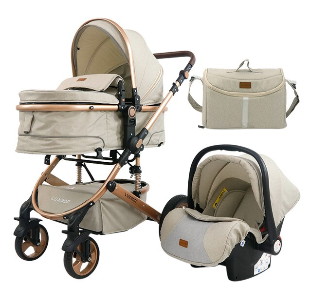 Детская коляска-трансформер 3 в 1 Luxmom 518, бежевый рюкзак для мамы и папы beaba oslo вместительный на коляску бежевый 19 л