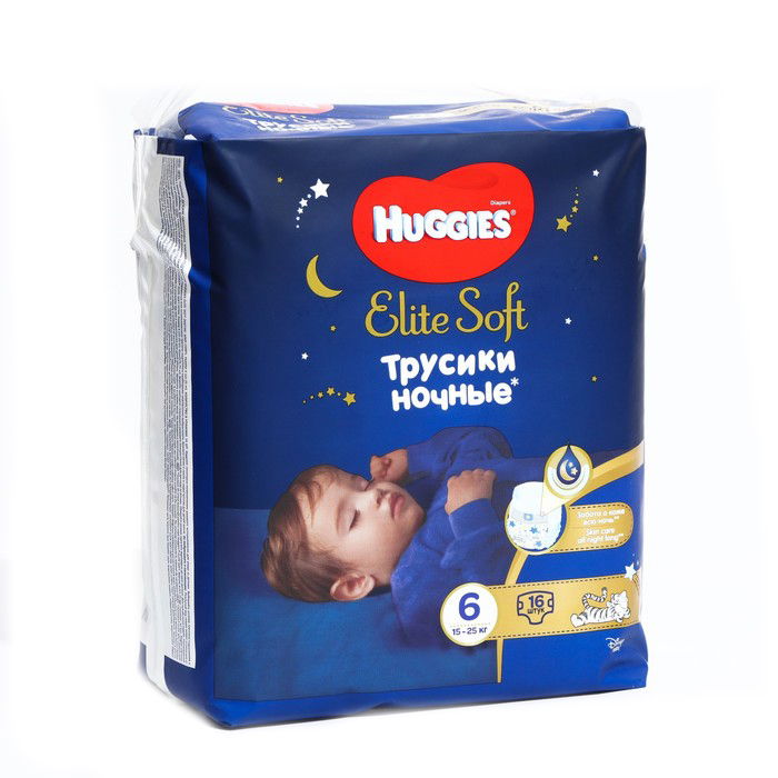 

Трусики-подгузники ночные Huggies Elite soft (15-25кг)16шт.