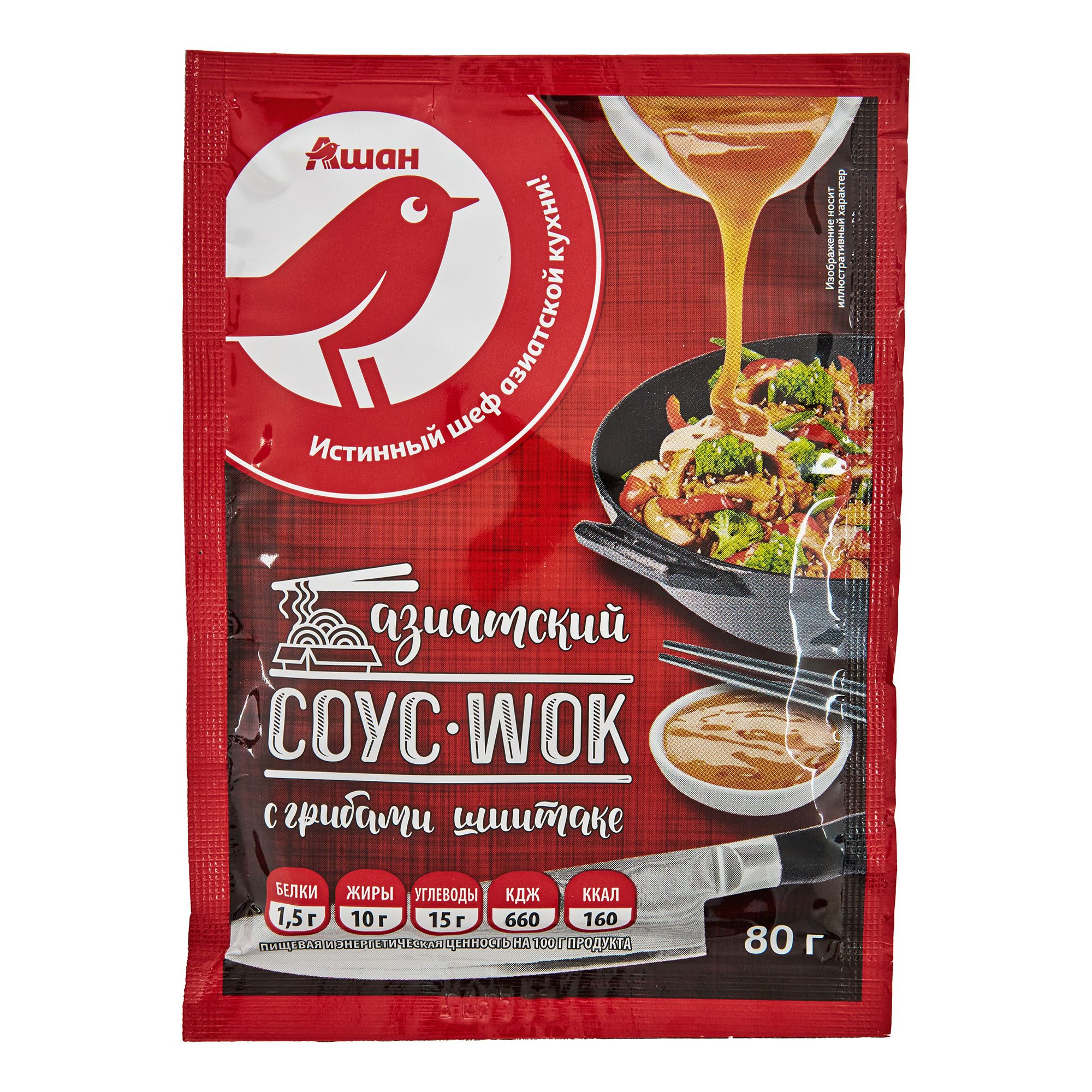 Соус-wok АШАН Красная птица азиатский с грибами шиитаке, 80 г