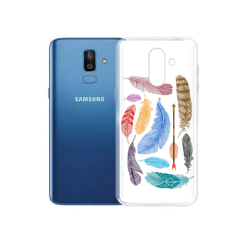 

Чехол MyPads Tocco для Samsung Galaxy J8 разноцветные перья (PT226929.592.572), Прозрачный, Tocco
