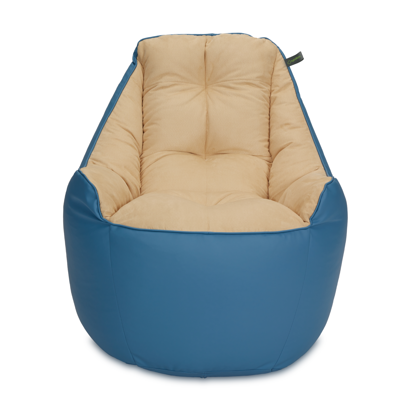 фото Бескаркасное кресло «босс», эко-кожа и замша, синий и бежевый пуффбери