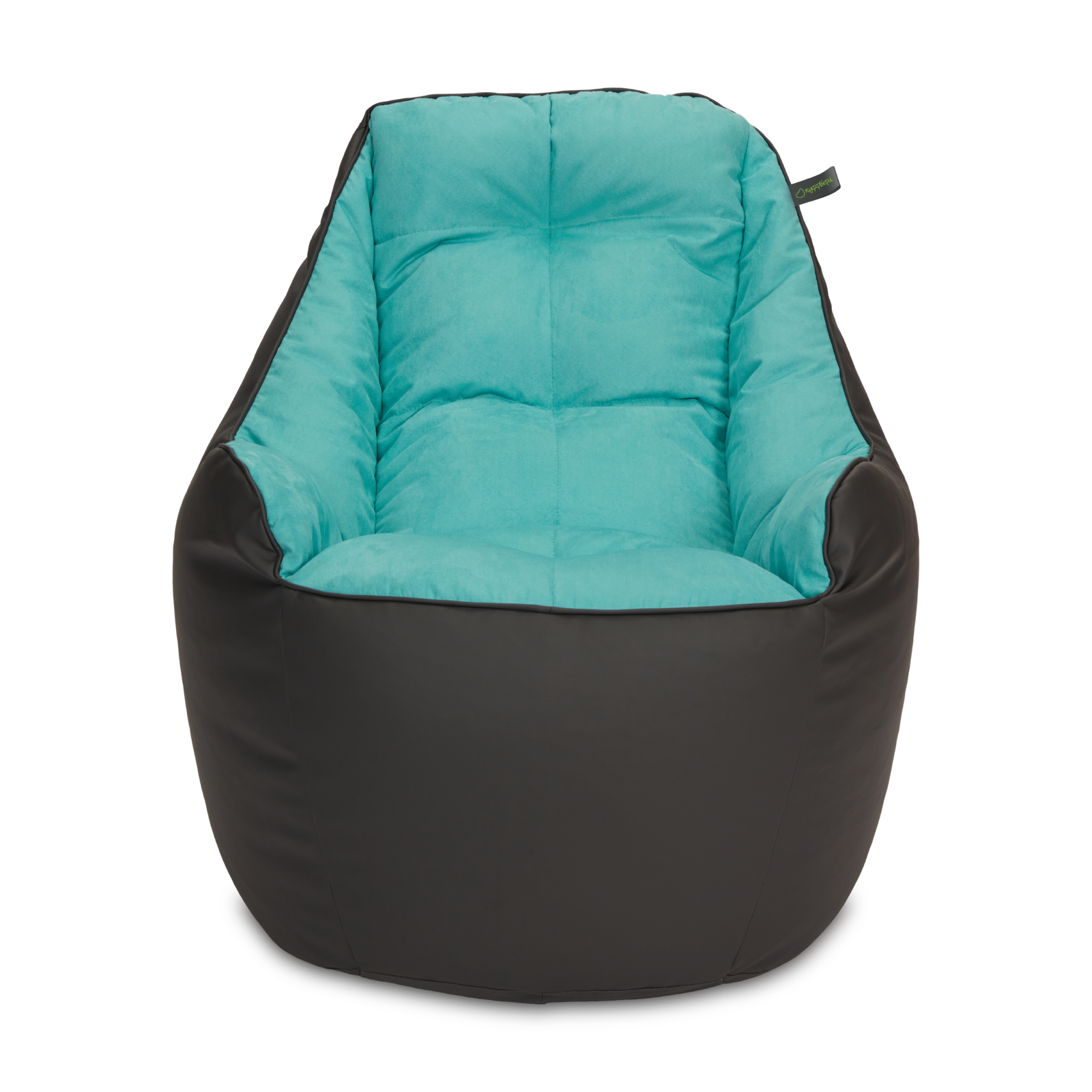 фото Бескаркасное кресло «босс», эко-кожа и замша, графит и голубой пуффбери
