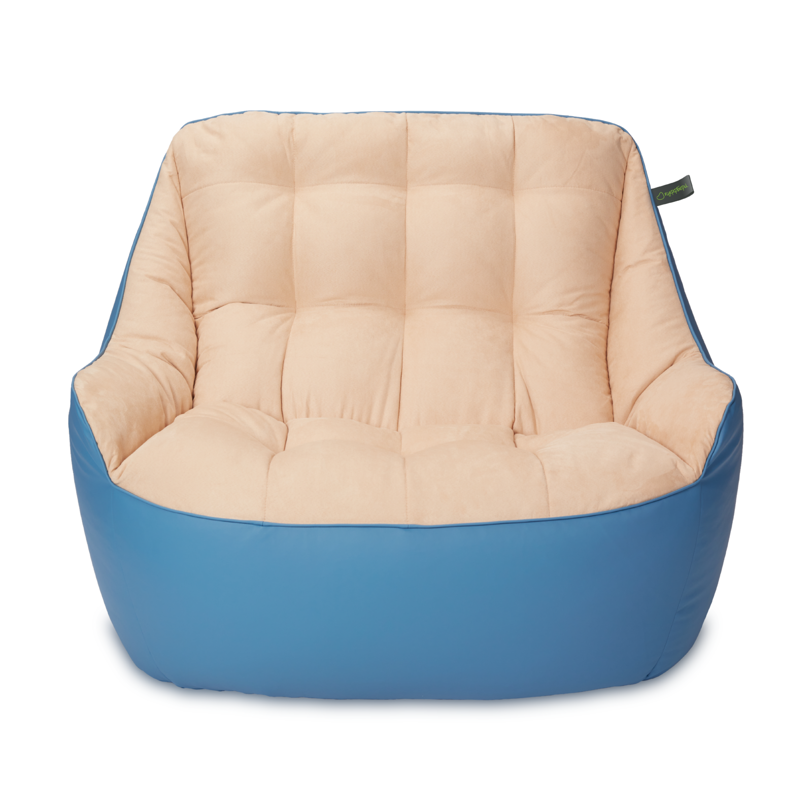 фото Кресло мешок «диван босс», эко-кожа и замша, синий и бежевый пуффбери