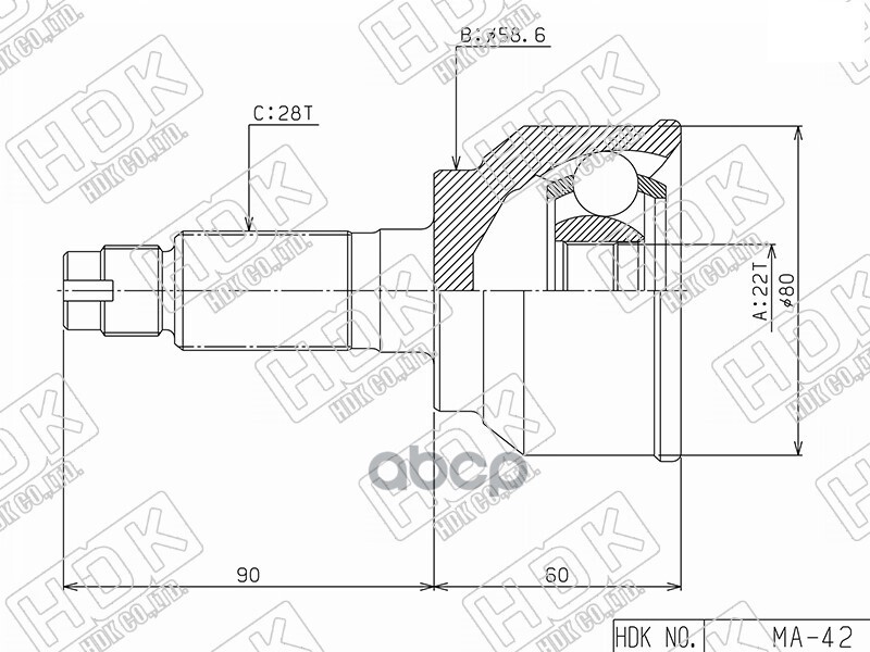 

Шрус Наружный К-Т (22x58.6x28) Mazda 3 Bk 2003-2008 HDK арт. ma-042