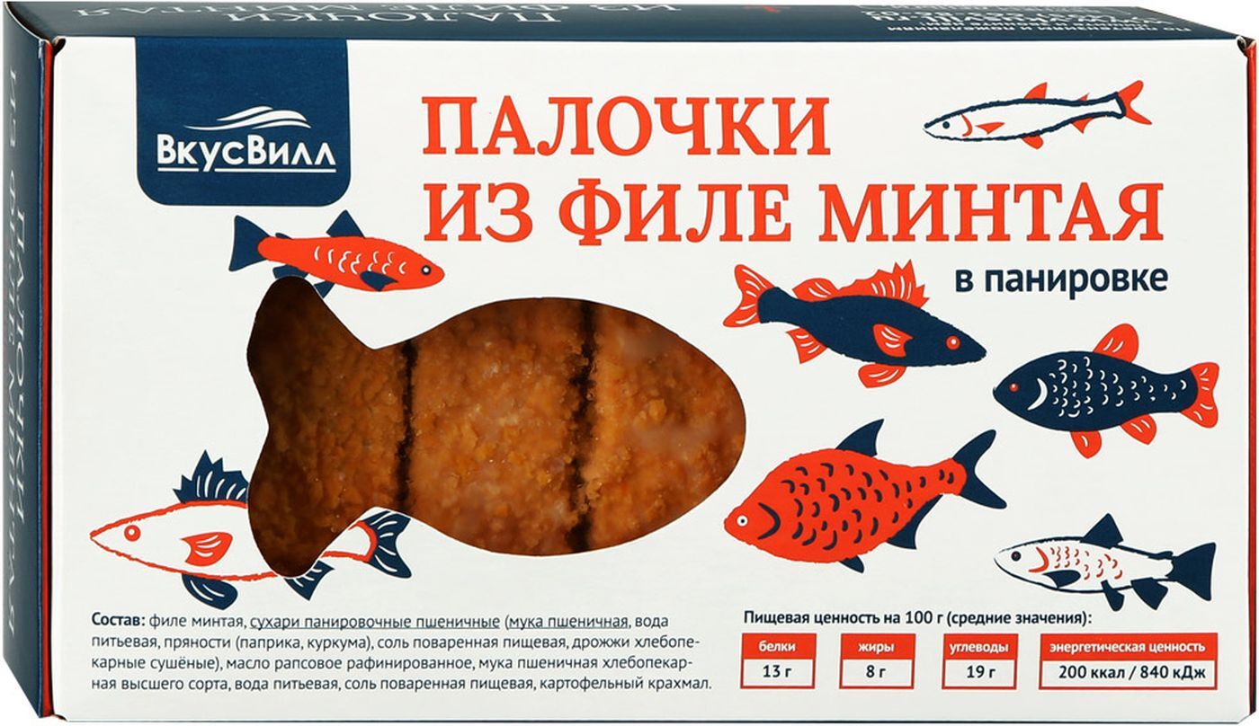 Палочки рыбные ВкусВилл из филе минтая замороженные 300 г