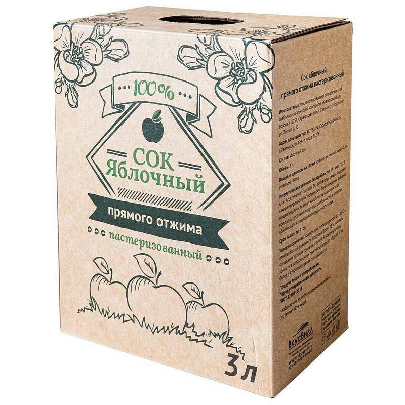 

Сок яблочный ВкусВилл,картон. пакет 3 л