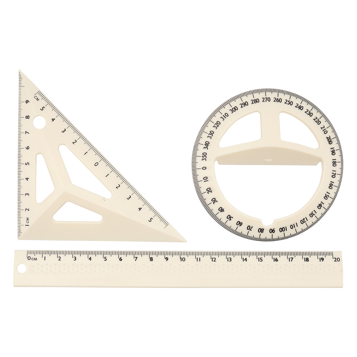 Набор геометрический 3 предмета (линейка, треугольник, транспортир), DV-1655, белый