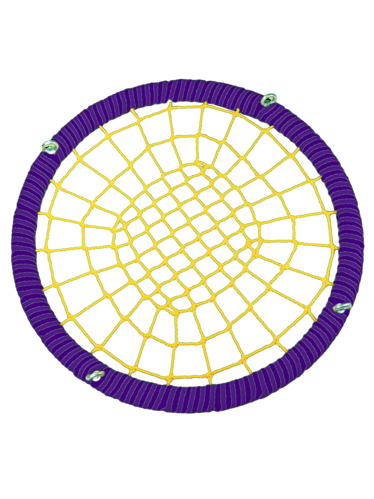 

Качели-гнездо JINN КТ/УЗ/140/102/16/8/Ф-Ж/КГ 140x140 см фиолетовый, желтый, 140 круг 102 обод 16 и 8 канат узлы
