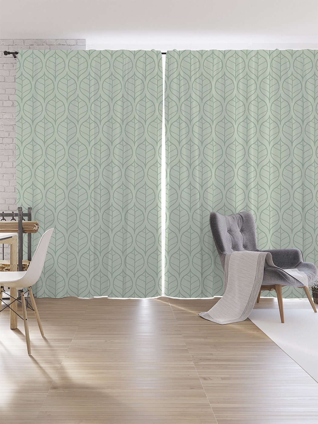 

Шторы под лён JoyArty "Геометрические листья", серия Oxford DeLux, 340х265 см, Геометрические листья