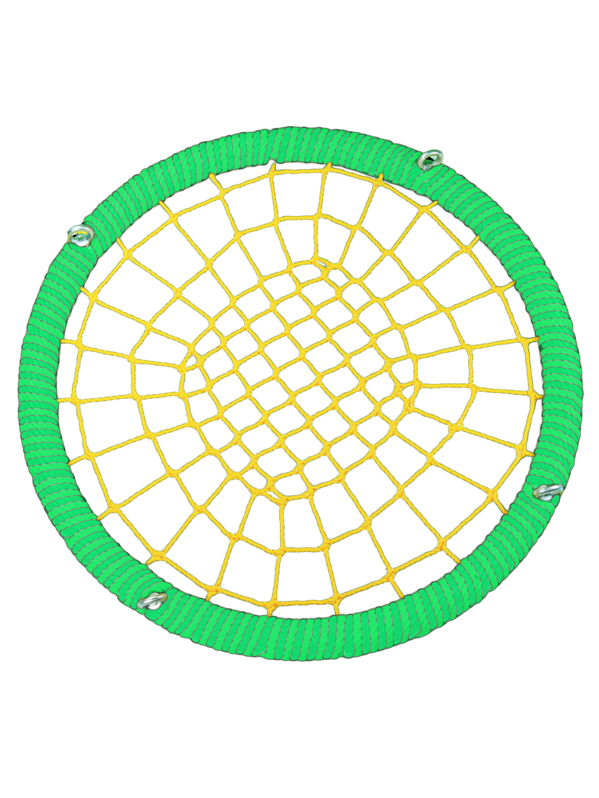 

Качели-гнездо JINN ЦП/ПШ/140/102/16/8/З-Ж/КГ 140x140 см желтый, зеленый, 140 круг 102 обод 16 и 8 канат подшипники