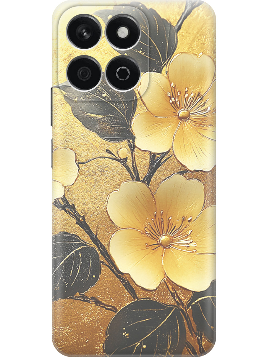 

Силиконовый чехол на Honor X7C с принтом "Цветы и золото", Прозрачный;желтый;черный, 786720524