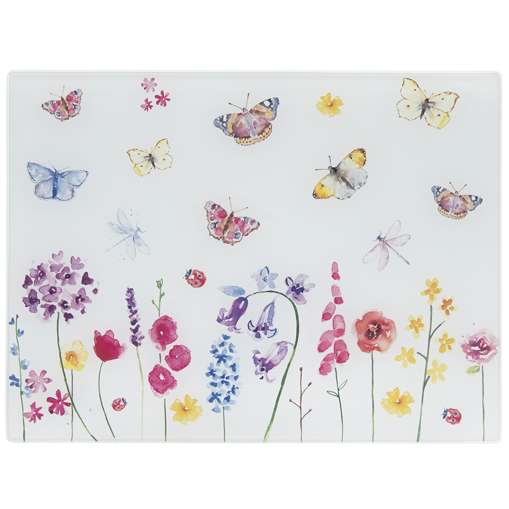 фото Доска стеклянная 40х30см бабочки в саду leonardo collection