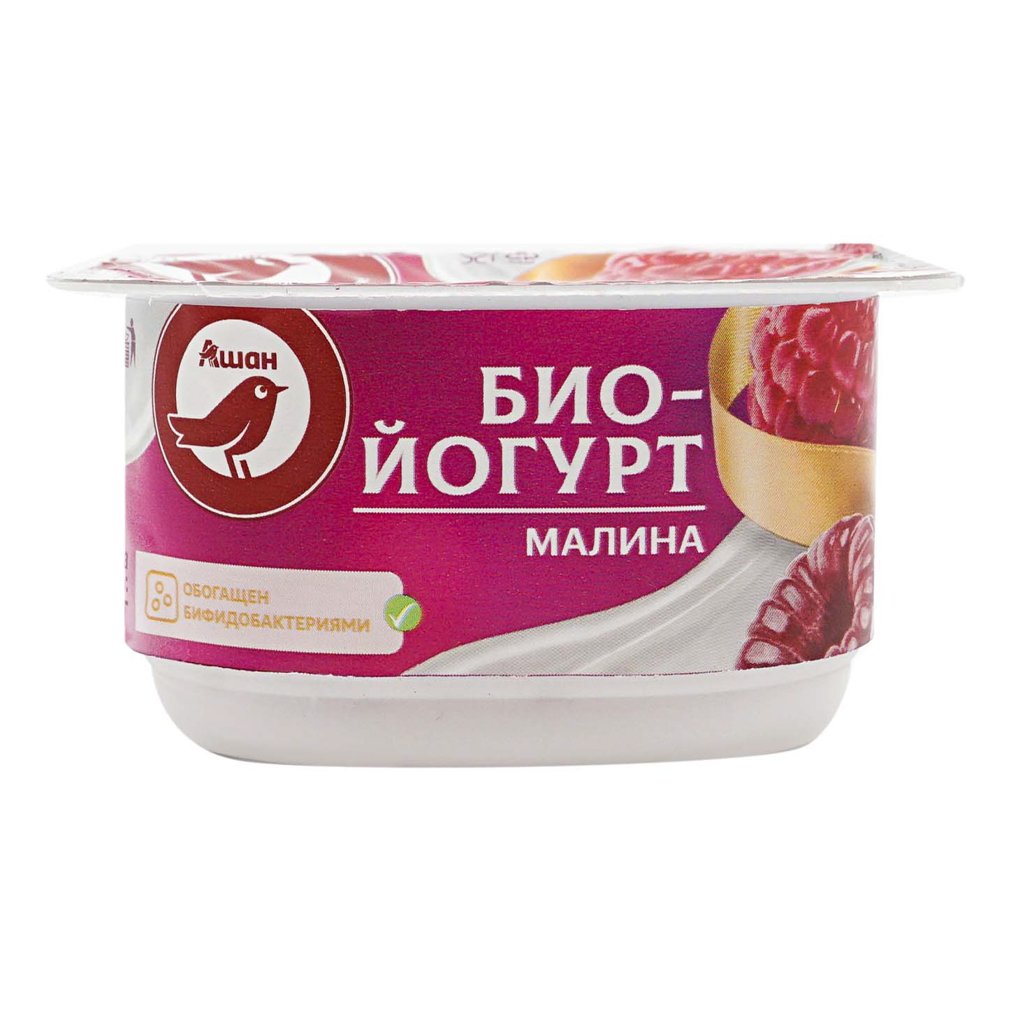 Йогурт АШАН Красная птица малина бзмж 2% 125 г