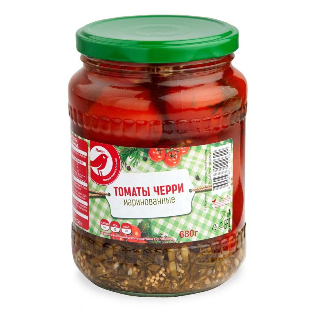 

Томаты АШАН Красная птица Черри маринованные 680 г