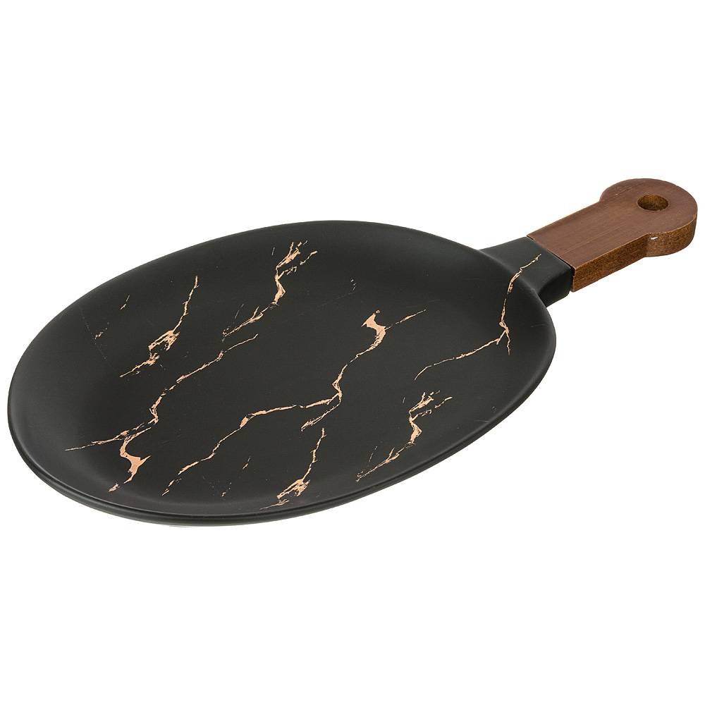

Блюдо для сервировки с деревянной ручкой Золотой мрамор black 37.5х19х2.4см 412-124_, Черный