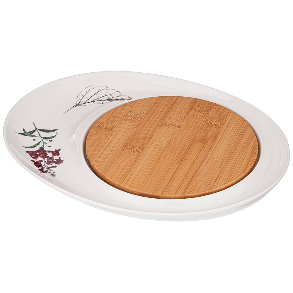 

Блюдо сервировочное Bronco Meadow 33х25.5х2см с деревянной доской 18х18х1см 474-137_, Белый