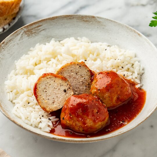 

Фрикадельки ВкусВилл в томатном соусе с рисом 300 г