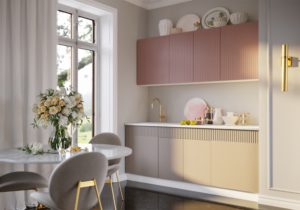 Кухонный гарнитур НОНТОН Оливия Шарли pink 200x60x200 Белый 32890₽