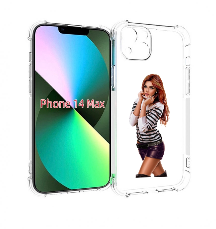 Чехол MyPads девушка-в-свитере-с-полоской для iPhone 14 Plus (6.7)