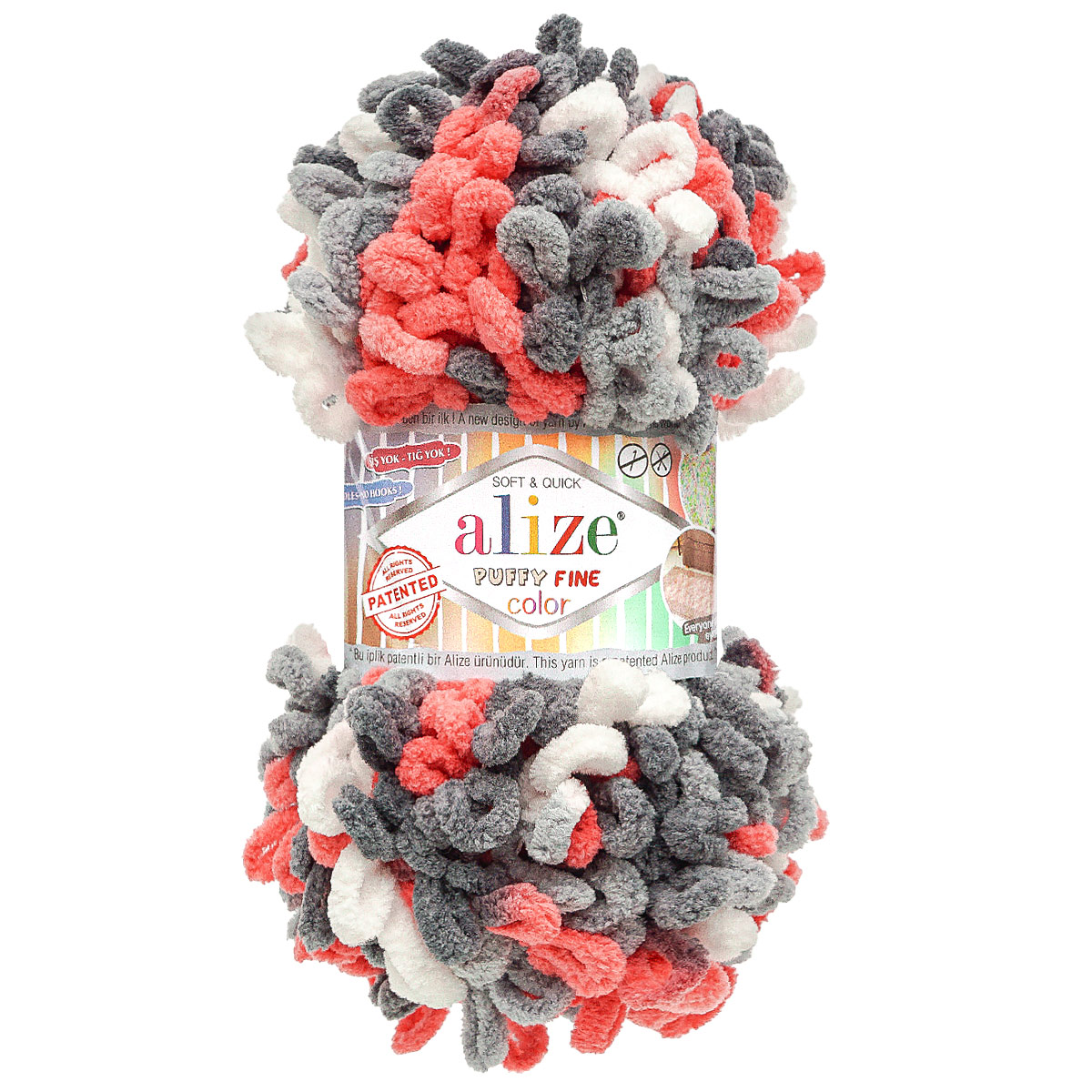 

Пряжа с готовыми петлями Alize Puffy Fine Color 100г 14,5м 6518 секционный 5 шт, Разноцветный