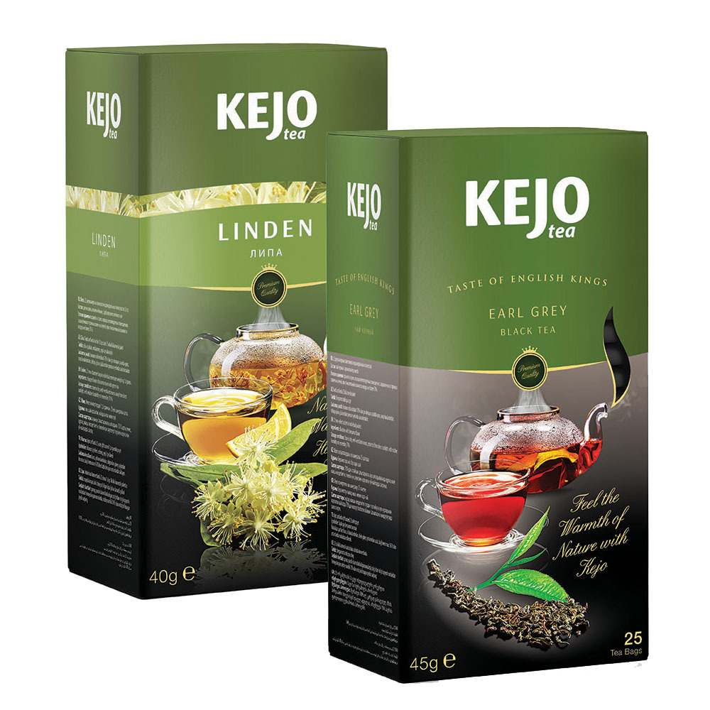 Набор чая KEJOfoods Липа 25 пакетиков, Эрл Грей черный 25 пакетиков